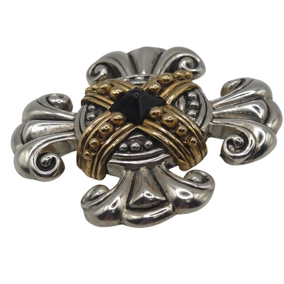 VTG Brooch Premier Design Gold Silver Tone Black Rhinestone Maltese Cross Pin - Picture 3 of 10